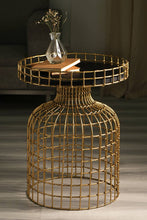 Load image into Gallery viewer, India.Curated. - Golden Round Bird Cage Design Glossy Side Table
