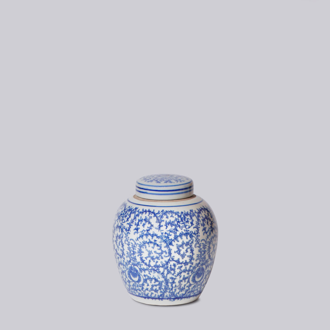 Cobalt Guild - Blue and White Porcelain Scrolling Peony Round Jar