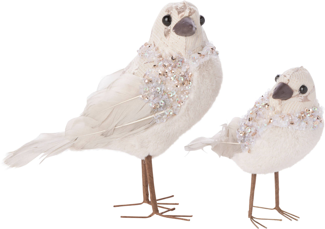 Silver Tree Home & Holiday - A64051 Set of 2 cream birds,plush,lace,beads,feathers standi