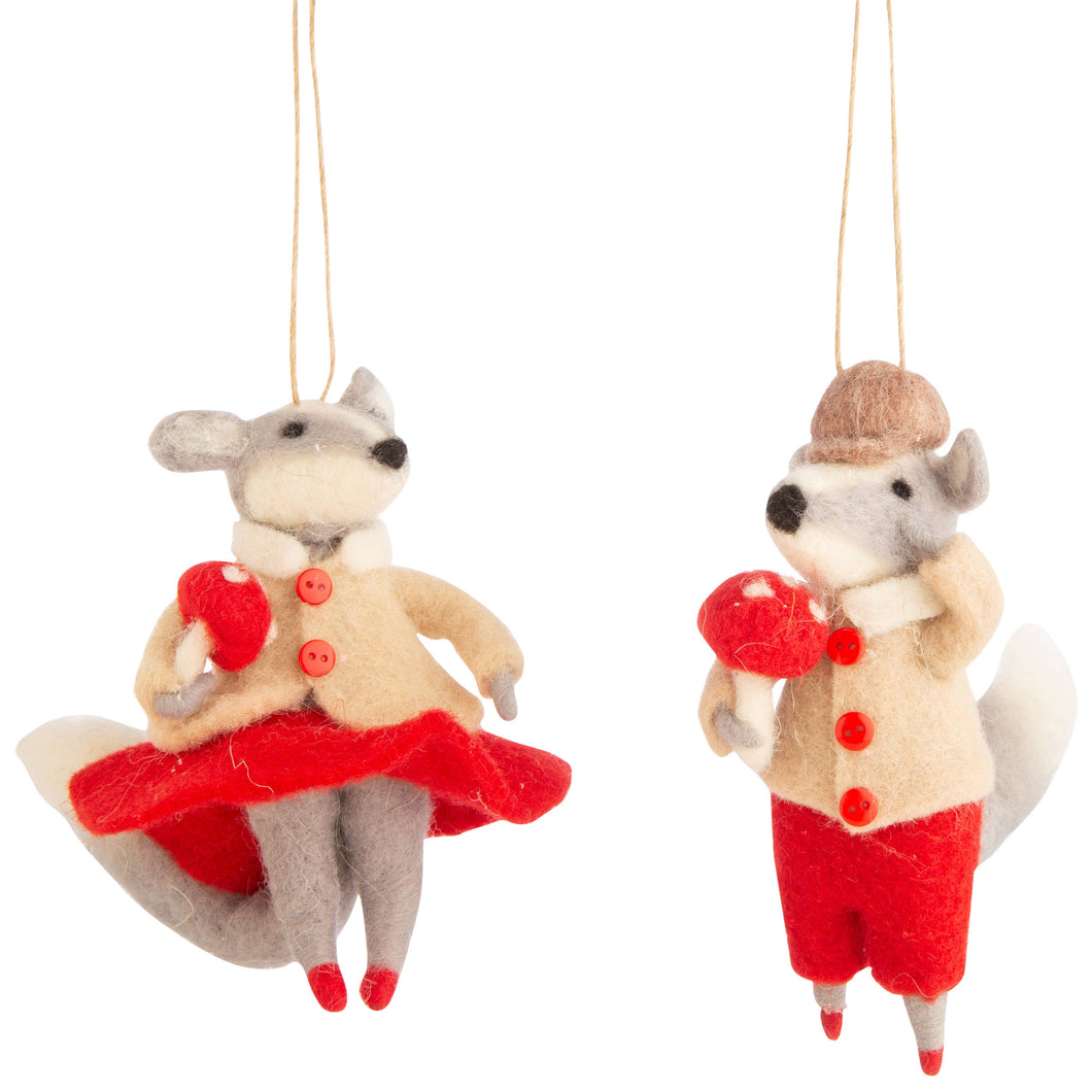 Silver Tree Home & Holiday - G95001 2 Asst'd Dressed felt mouse orns carrying mushrooms