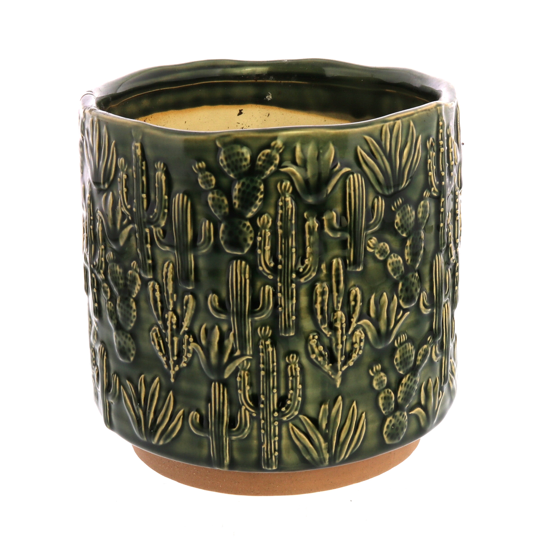 HomArt - Cactus Motif Cachepot, Ceramic - Lrg - Green