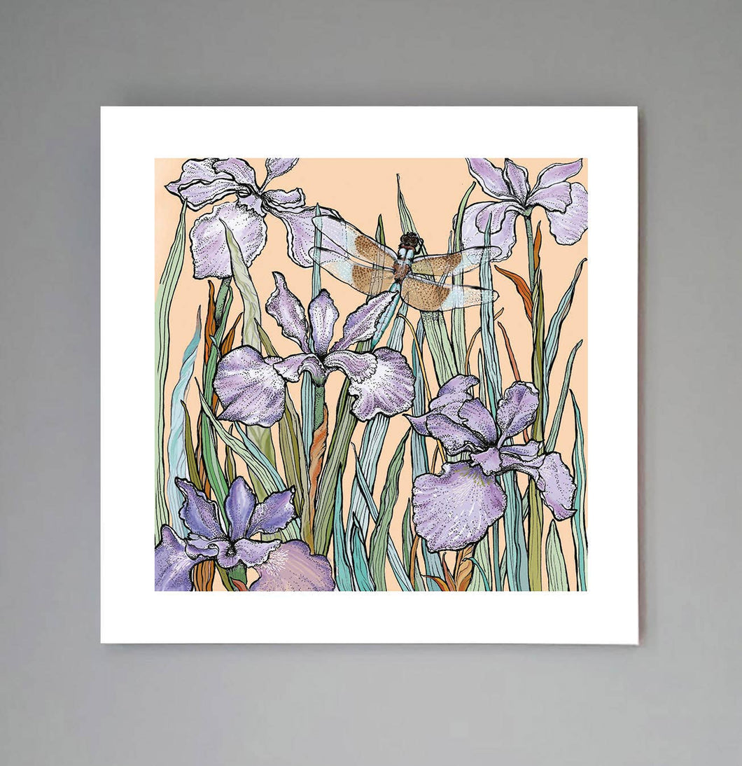 Fay's Studio - 'Dragonfly And Bearded Iris' Art Print