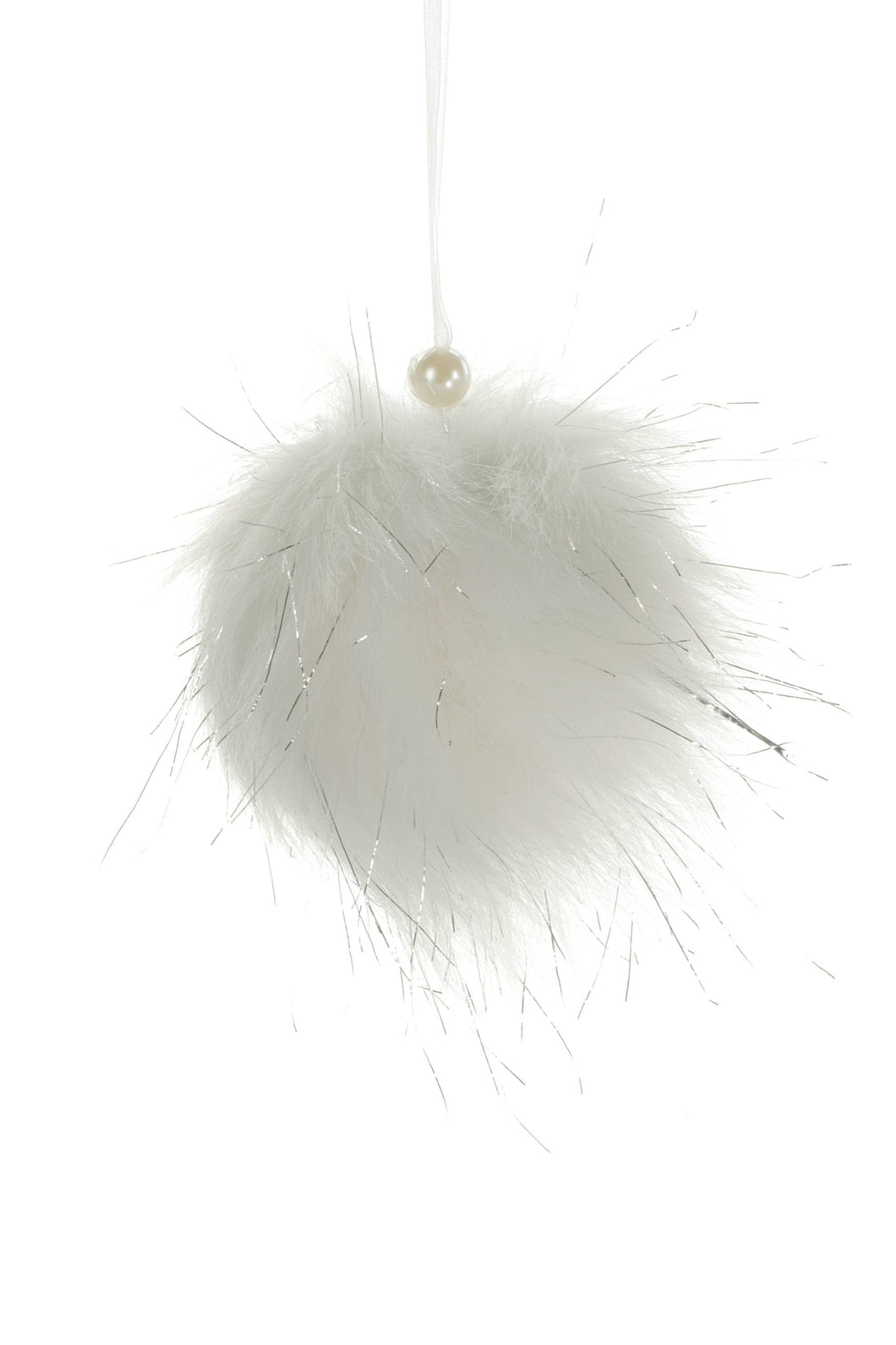 White Hanging Furry Ball Ornament
