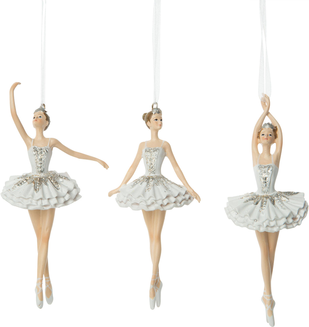 Silver Tree Home & Holiday - G94179 3 Asst'd painted resin ballerina orns,white,champ