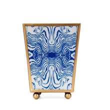 Load image into Gallery viewer, Jaye&#39;s Studio - Faux Bois Enameled Square Cachepot Planter: White &amp; Blue / 6 inch
