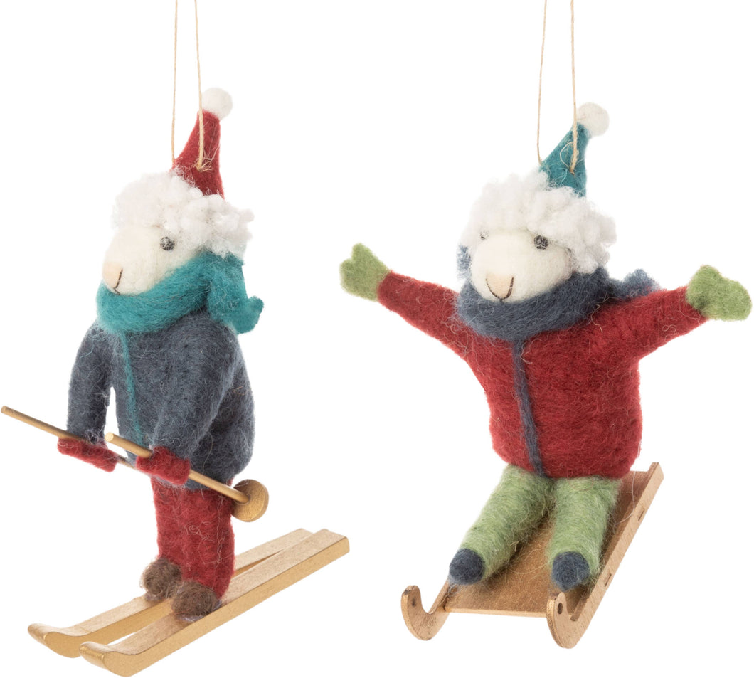 Silver Tree Home & Holiday - A12600-2 Asstd felt mouse ski&sled,burg&bl ski outfit,4~5in