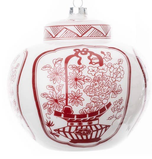 Red and White Flat Top Jar Ornament - Large