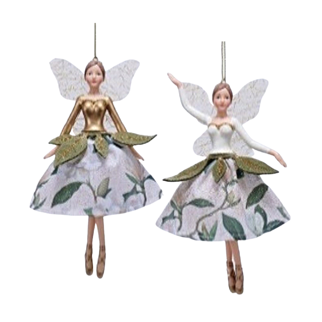 Silver Tree Home & Holiday - G79511-2 Asstd fairy orn,magn prnt skrt,grn leaf waist,5in