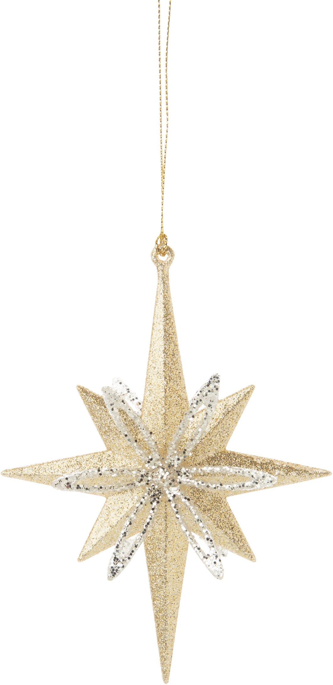Acrylic Moravian star ornament, 2 layer, light gold and platinum glitter