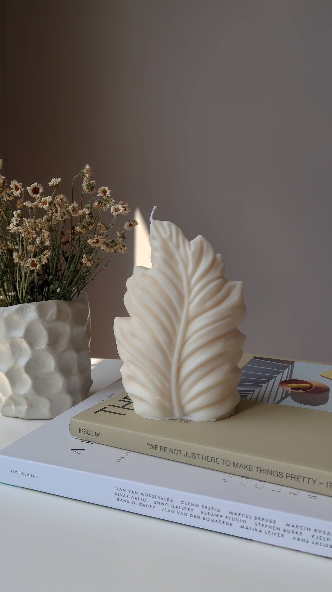 Jeune Home - Palm leaf soy candle | Boho Home decor | Wedding decor: Cream (wax colour) / unscented