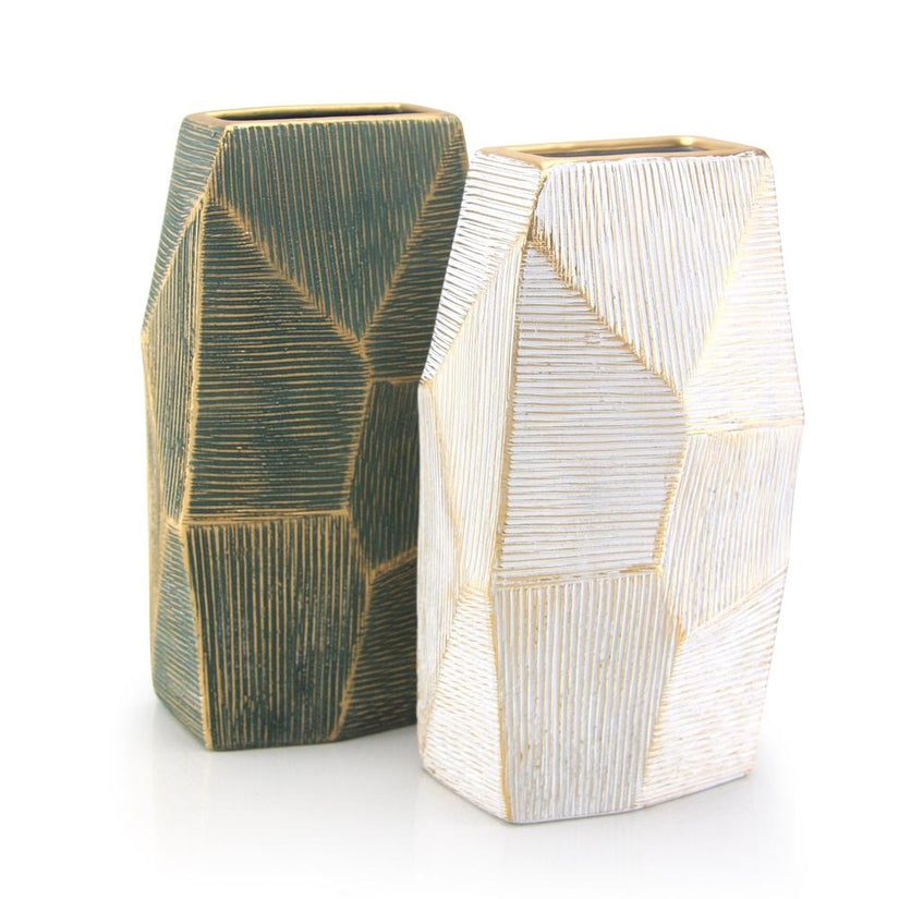 Green Geometric Etched Ceramic Tall Vase 12.5''